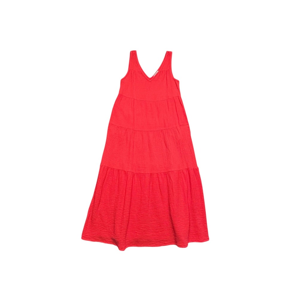 Marine Layer Corrine Tiered Maxi Dress Sz M Red Gauze Cotton Sleeveless Pockets